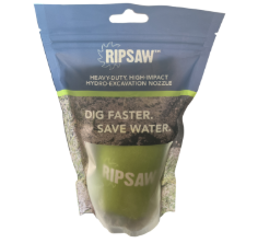 Hydra-Flex Ripsaw HD 10.0 rotating turbo nozzle in heavy-duty green protective packaging for hydro-excavation.